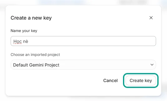 Đặt tên rồi bấm Create key