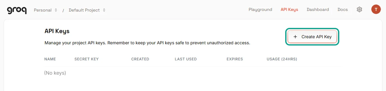 Bấm Create API Key