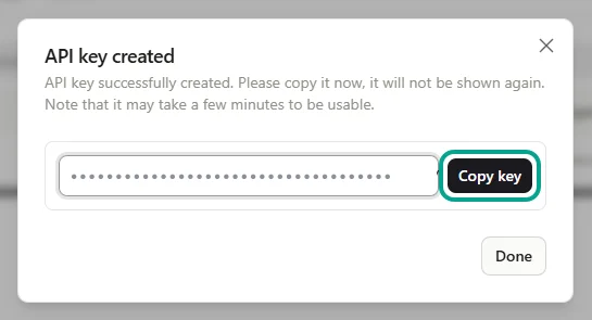 Bấm Copy key để sao chép khóa